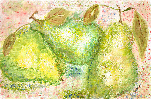 Watercolor Poster featuring the painting Pear Trio by Paula Ayers