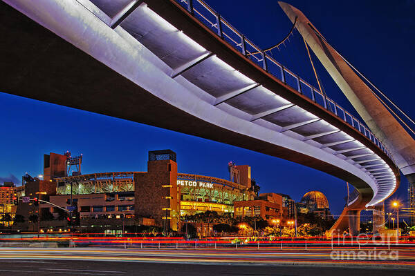 San Diego Poster featuring the photograph Petco Park and the Harbor Drive Pedestrian Bridge in Downtown San Diego by Sam Antonio