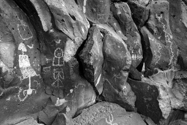 Petroglyphs Poster featuring the photograph Petroglyph Panel b/w by Glory Ann Penington