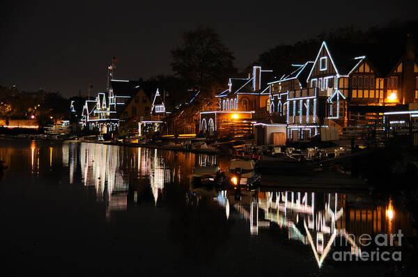 Philadelphia Poster featuring the photograph Philadelphia Boathouse Row at Night by Gary Whitton