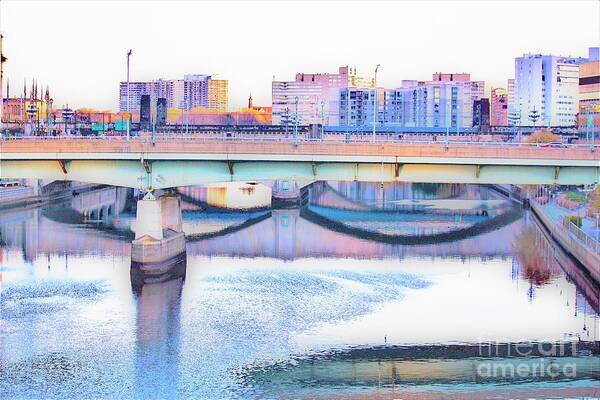I Went For A Early Morning Walk And Came Across This Scene In Philadelphia. I Liked The Colors And Reflections Off The Water. This Is Another Version Of The Scene. Poster featuring the photograph Philadelphia Scene1 by Merle Grenz