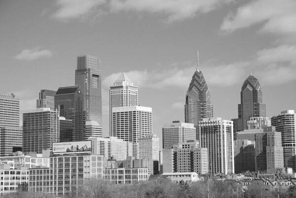 Philadelphia Poster featuring the photograph Philly skyscrapers black and white by Jennifer Ancker