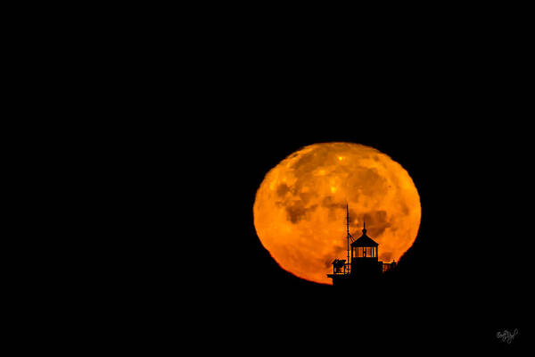 Lighthouse Poster featuring the photograph Pierhead Supermoon Silhouette by Everet Regal