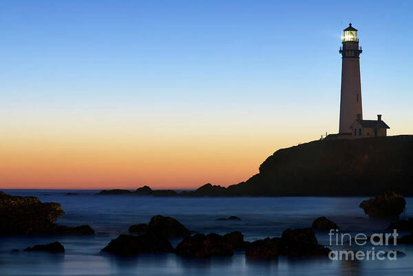 Architecture Poster featuring the photograph Pigeon Point Lighthouse in Silhouette at Dusk by Dean Birinyi