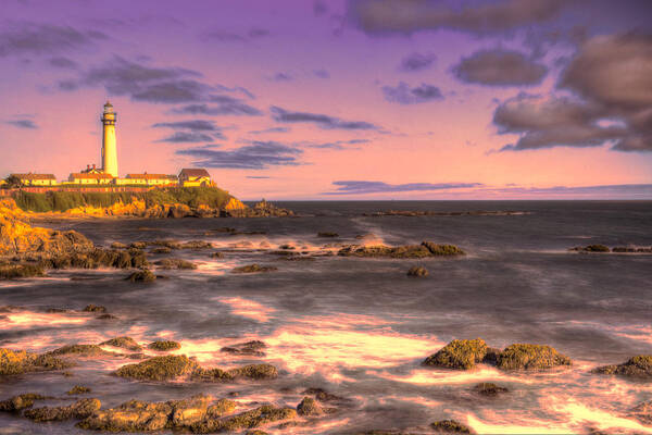 Attraction Poster featuring the photograph Pigeon Point Lighthouse at Sunset by Paul LeSage