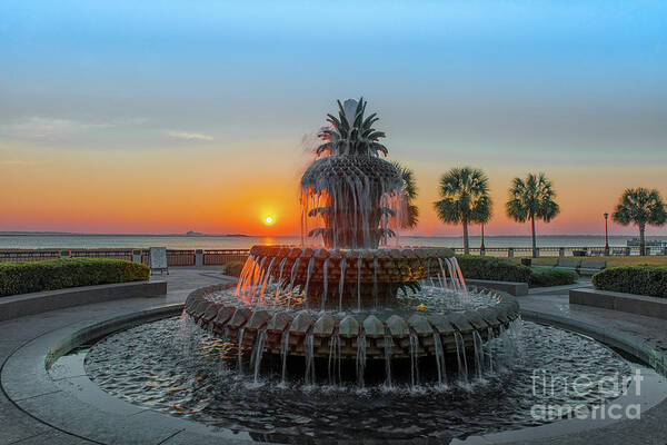 Pineapple Fountain Poster featuring the photograph Pineapple Sunrise over Charleston South Carolina by Dale Powell