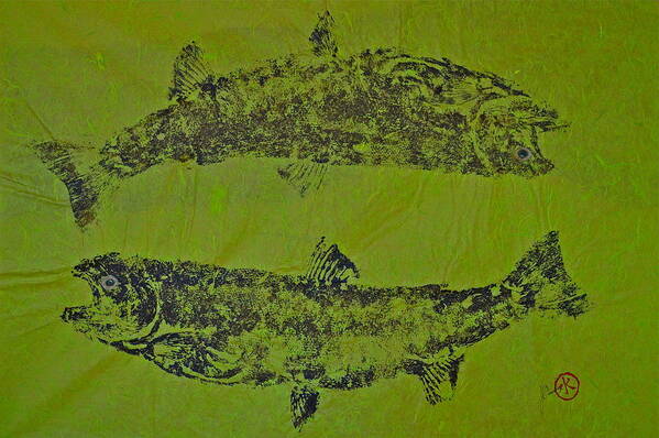 Gyotaku Poster featuring the mixed media PISCES RISING Steelhead Salmon by Jeffrey Canha