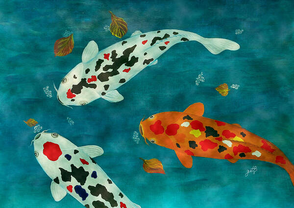Koi Fish Poster featuring the painting Playful Koi Fishes original acrylic painting by Georgeta Blanaru