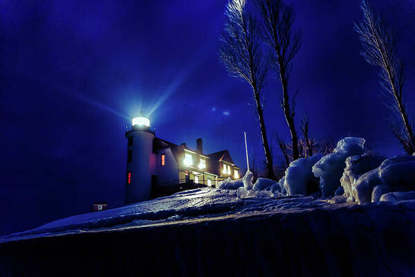 Point Betsie Lighthouse Poster featuring the photograph Point Betsie Blue hour by Joe Holley