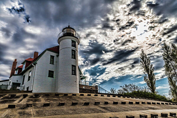 Point Betsie Lighthouse Poster featuring the photograph Pointe Betsie Lighthouse skies by Joe Holley