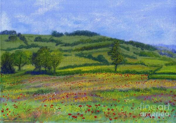 Red Poppies Poster featuring the pastel Red Poppies in Cribyn Fields by Edward McNaught-Davis