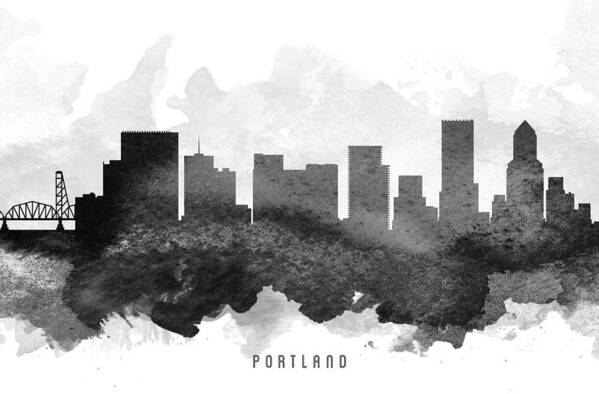 Portland Poster featuring the painting Portland Cityscape 11 by Aged Pixel