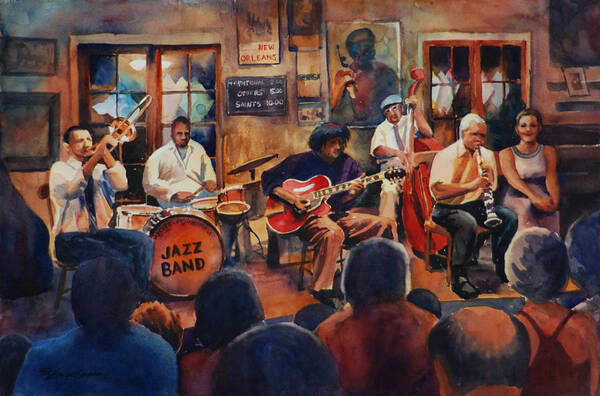 New Orleans Poster featuring the painting Preservation Hall Jazz Band by Sue Zimmermann