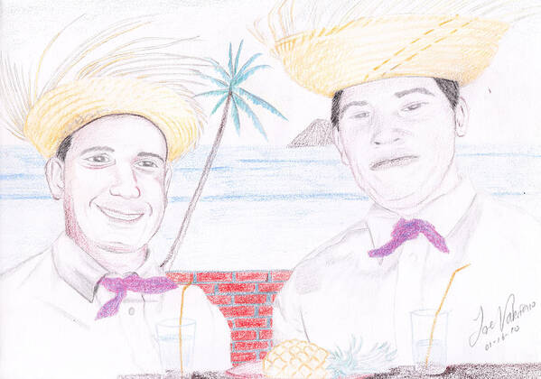 Pencil Poster featuring the drawing Puertorican Friends by Martin Valeriano