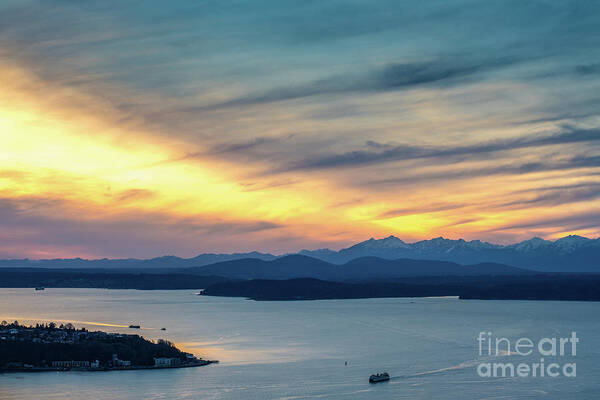 Seattle Poster featuring the photograph Puget Sound Sunset Evening by Mike Reid