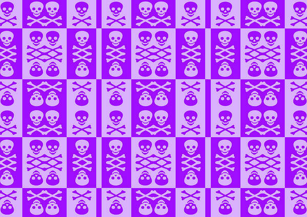 Purple Poster featuring the digital art Purple Skull and Crossbones Pattern by Roseanne Jones