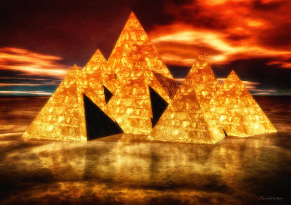Pyramid Poster featuring the digital art Pyramids in warm tones by Ramon Martinez