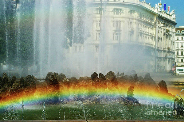 Rainbow Poster featuring the photograph Rainbow Fountain in Vienna by Mariola Bitner
