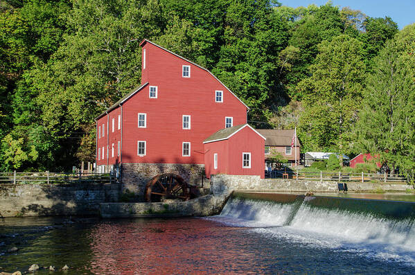 Rariton Poster featuring the photograph Rariton River and the Red Mill - Clinton New Jersey by Bill Cannon