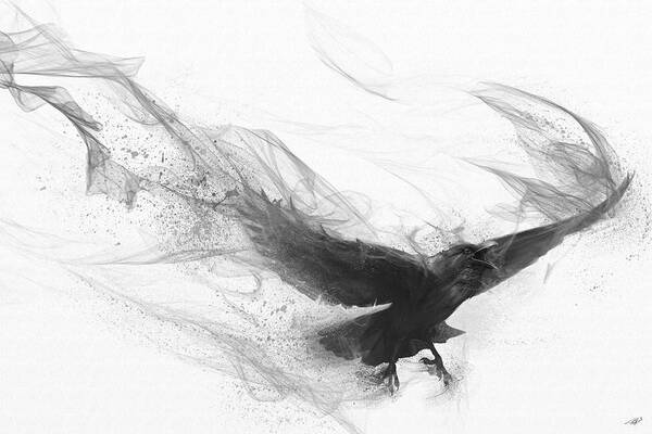 Raven Art Poster featuring the digital art Raven's Flight by Steve Goad