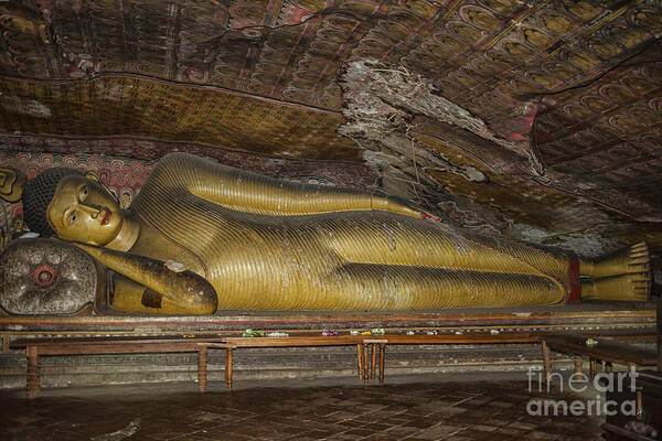 Ancient Poster featuring the photograph Reclining buddah by Patricia Hofmeester