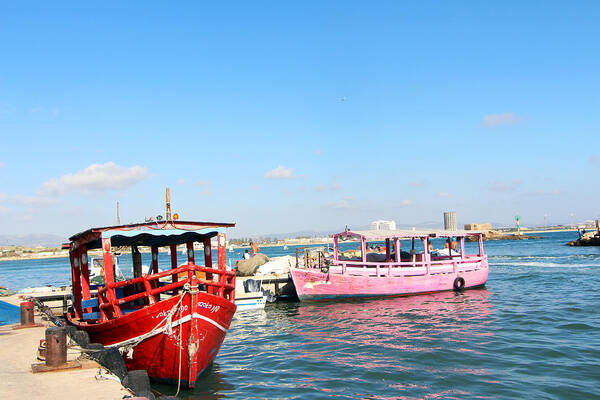 Acre Poster featuring the photograph Red and Pink Boats by Munir Alawi