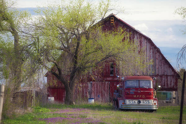 Barn Poster featuring the photograph Red Barn Red Truck by Toni Hopper