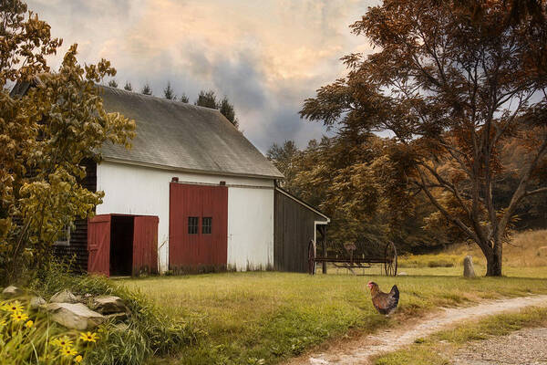 Barn Poster featuring the photograph Red Door Farm by Robin-Lee Vieira