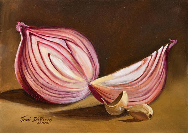 Onion Poster featuring the painting Red Onion Still Life by Joni Dipirro