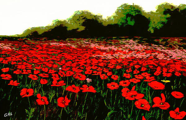 Fine Art Poster featuring the painting Red Poppies Landscapes Flowers Emerald Isle Multimedia Fine Art by G Linsenmayer
