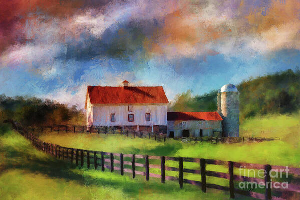 Barn Poster featuring the digital art Red Roof Barn by Lois Bryan