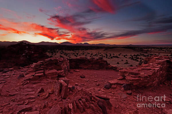 Wapatki Poster featuring the photograph Red Sky Ruins by Michael Dawson