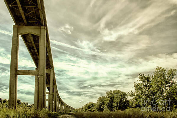 Rural Poster featuring the photograph Reedy Point Bridge Against Sky Abstract Rural Landscape Photograph by PIPA Fine Art - Simply Solid