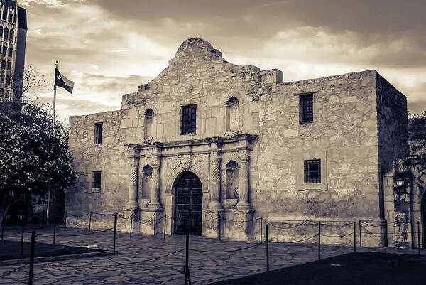San Antonio Poster featuring the photograph Remembering the Alamo in Sepia - San Antonio Texas by Gregory Ballos