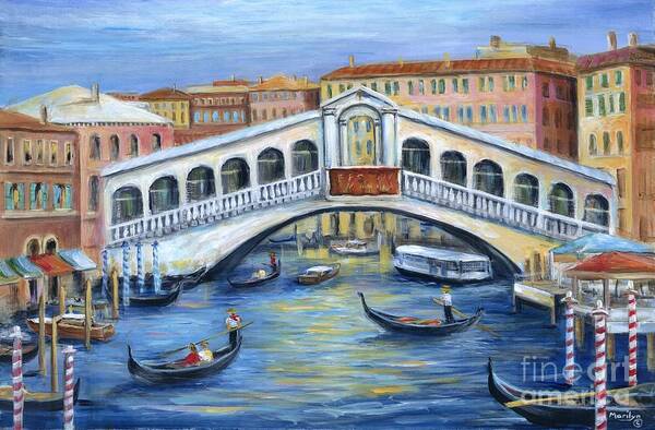 Venice Poster featuring the painting Rialto Bridge Venice by Marilyn Dunlap