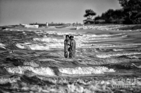 Sri Lankan Family At Sea Poster featuring the photograph Ride the Waves by Venura Herath