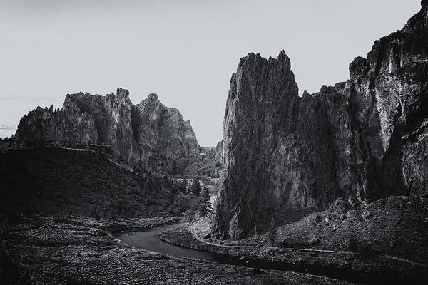 Smith Rock Poster featuring the photograph River and Rock bw by Belinda Greb