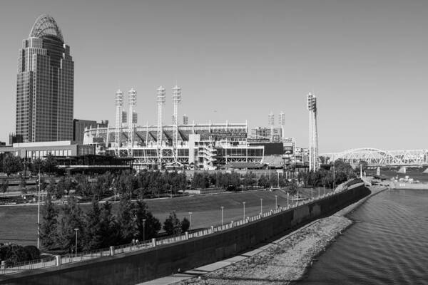 Cincinnati Poster featuring the photograph Riverfront Stadium Black and White by John McGraw
