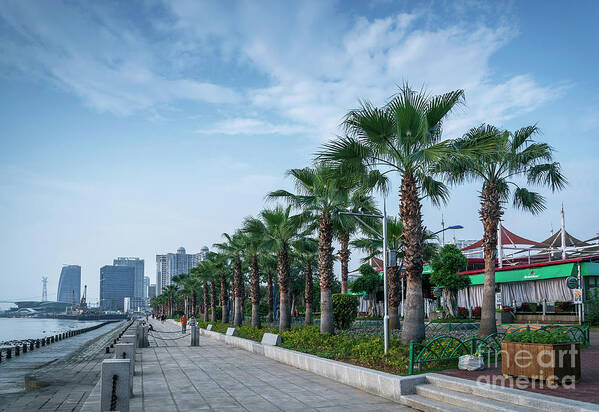 Architecture Poster featuring the photograph Riverside Promenade Park And Skyscrapers In Downtown Xiamen City by JM Travel Photography