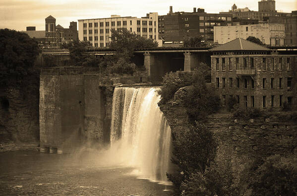America Poster featuring the photograph Rochester, New York - High Falls 2 Sepia by Frank Romeo