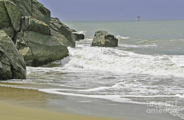 Landscape Poster featuring the photograph Rocks, Sand and Surf by Joyce Creswell
