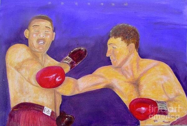 Rocky Marciano Poster featuring the painting Rocky Marciano - Joe Louis - Original Oil Painting by Anthony Morretta