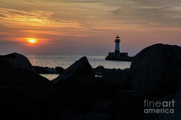Lake Superior Poster featuring the photograph Rocky Sunrise by Deborah Klubertanz