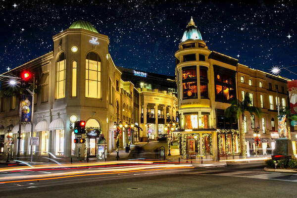Beverly Hills California Poster featuring the photograph Rodeo Drive under the Stars by Robert Hebert