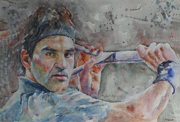 Roger Federer Portrait Poster featuring the painting Roger Federer - Portrait 6 by Baris Kibar