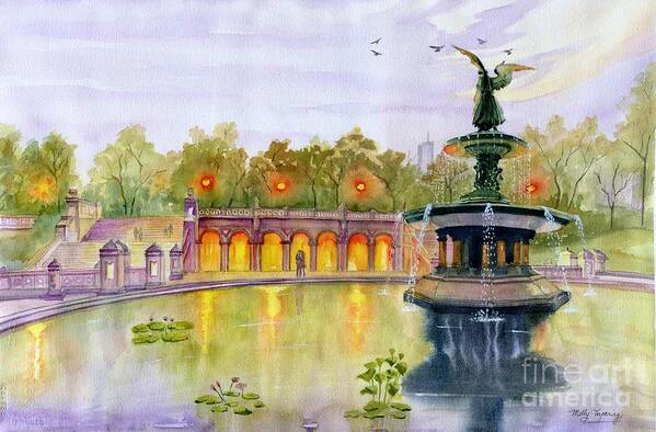 Central Park Poster featuring the painting Romance at Central Park NYC by Melly Terpening