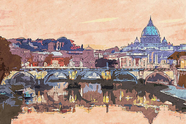 Rome Cityscape Poster featuring the painting Rome and the Vatican City - 05 by AM FineArtPrints