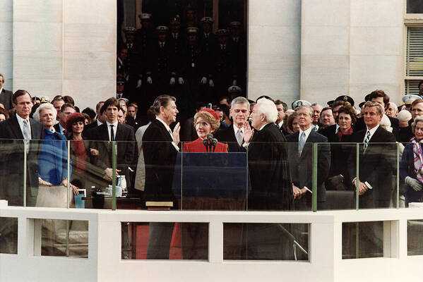 President Reagan Poster featuring the photograph Ronald Reagan Inauguration - 1981 by War Is Hell Store