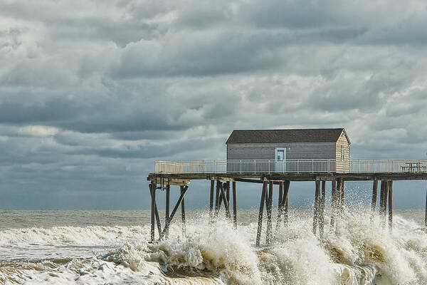 Storm Poster featuring the photograph Rough Surf At The Fishing Pier by Gary Slawsky