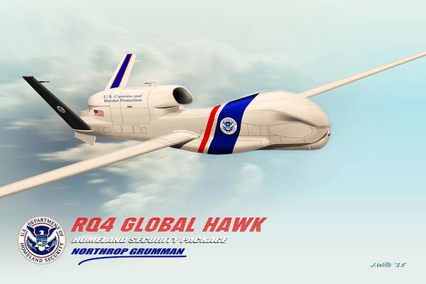 Northrop Grumman Rq4 Global Hawk Drone United States Poster featuring the digital art Rq4 Global Hawk Drone United States by John Wills